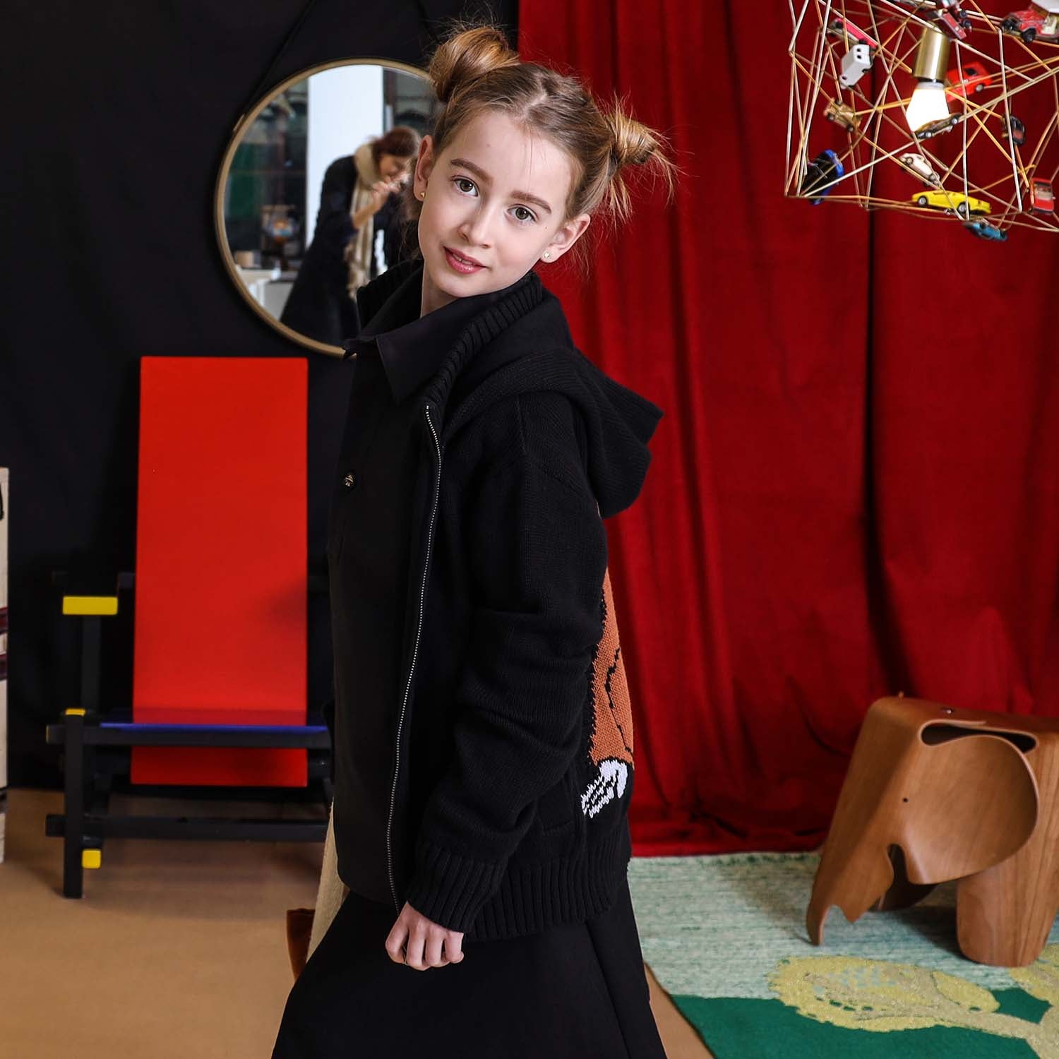 Black Knitted Kids Hoodie with Orangutan-2