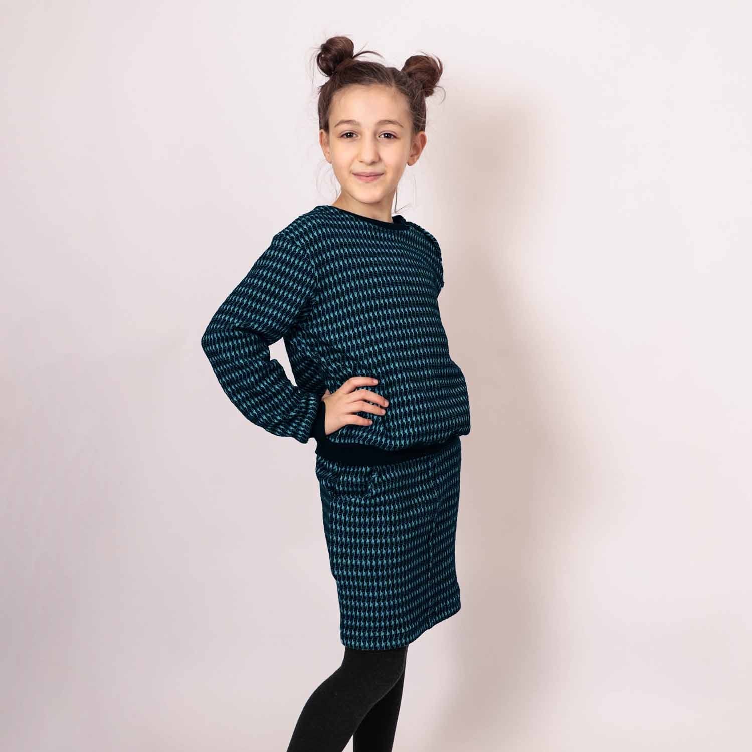 Pied-de-poule Black and Blue Cotton Sweatshirt-2