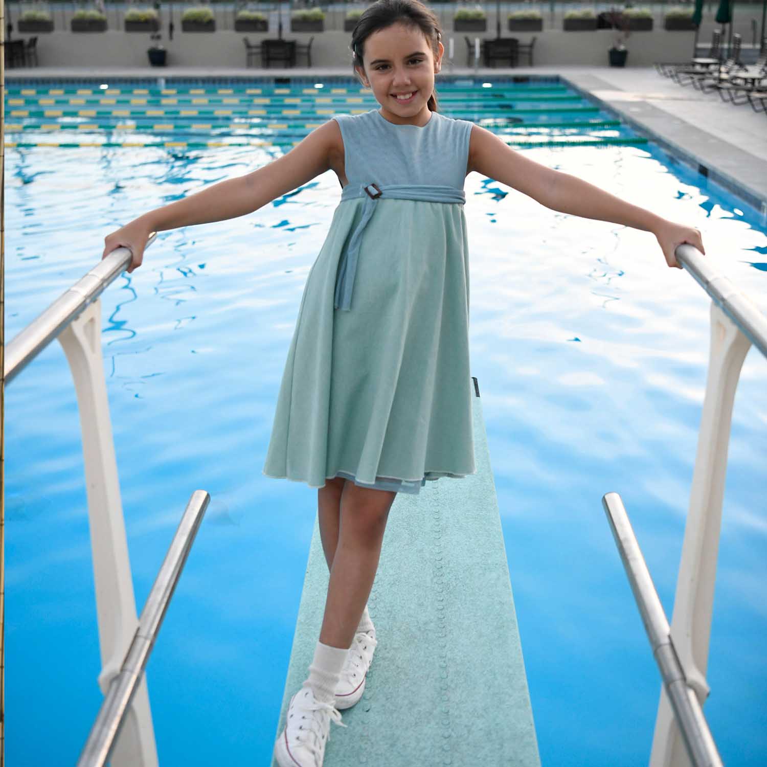 Green Baby Doll Dress with Blue Mesh-1