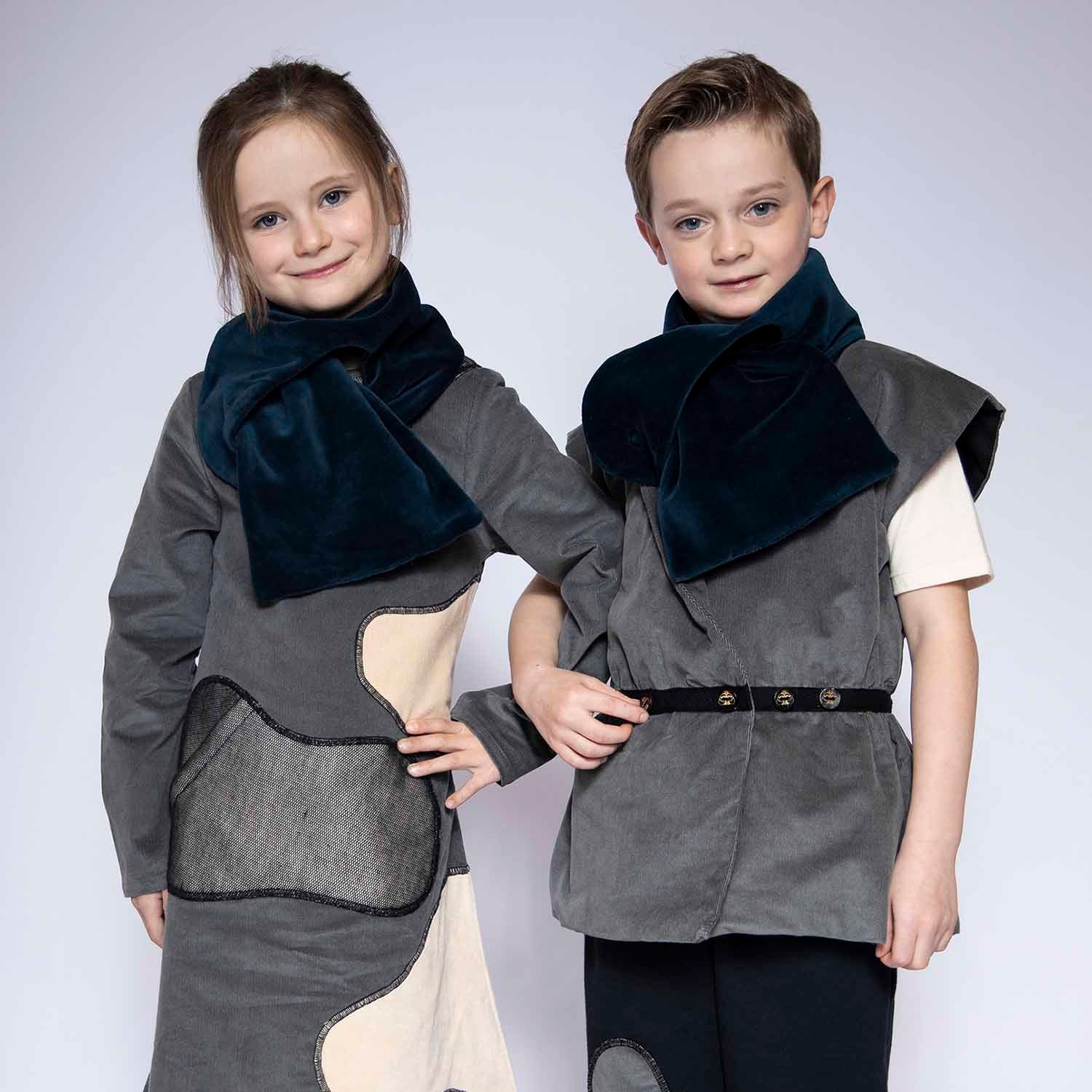 Grey Velvet Sleeveless Kids Vest-2