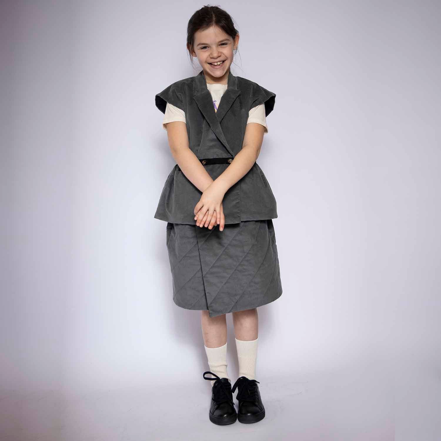 Grey Velvet Sleeveless Kids Vest-1