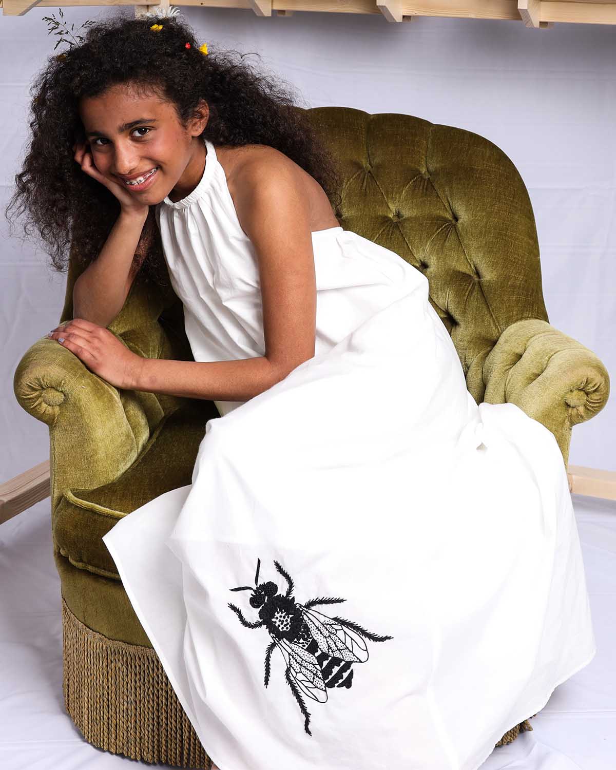 Girls' Boho Beach Dress in White Cotton-1