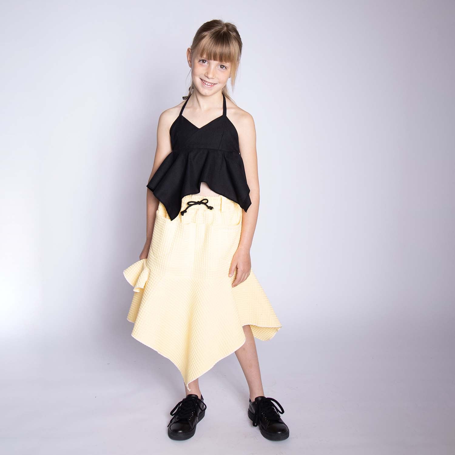 Yellow Waffle Girls Midi Skirt-1