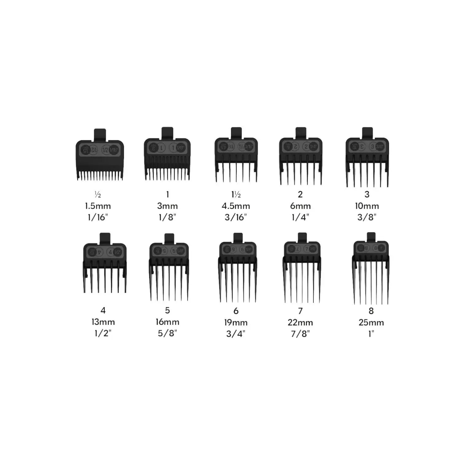 Aufsteckkämme Set 10 Stück 1,5-25 mm schwarz Kunststoff für Haarschneider | JRL