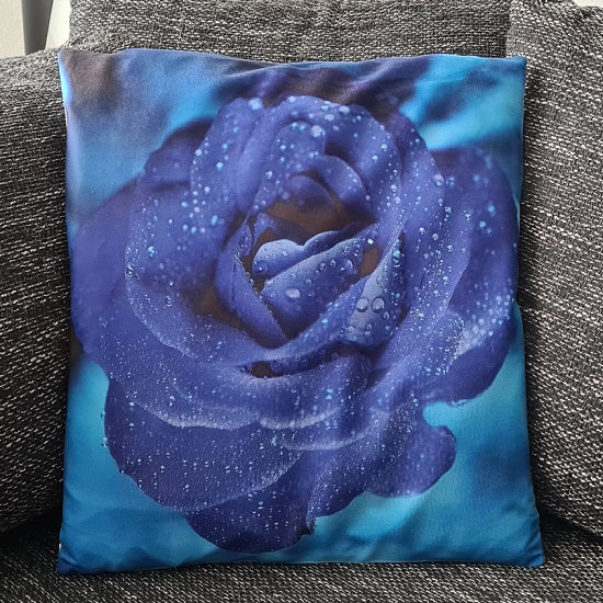 Kissenbezug 45x45 cm Motiv Blaue Eisrose aus weichem Stoff | Tinisu