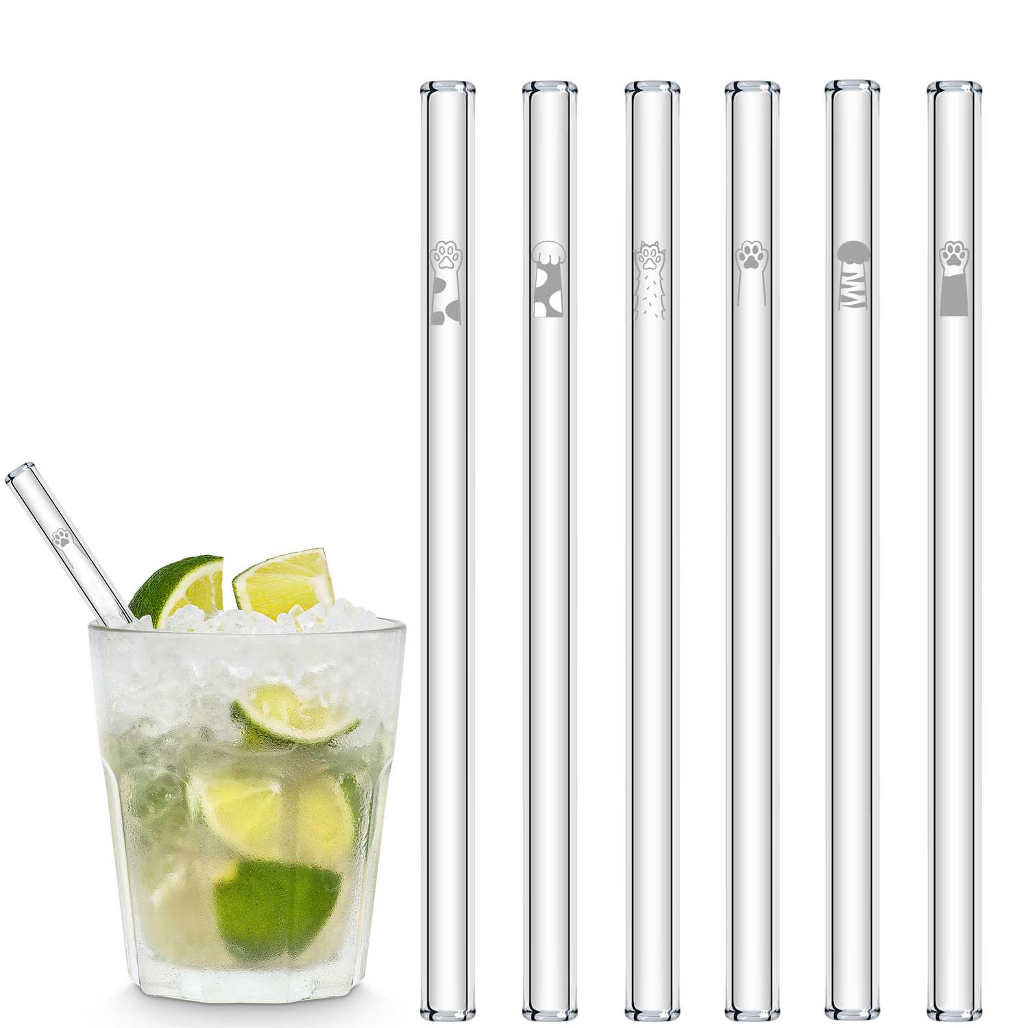 Glasstrohhalme Katzenpfoten 6er Set 15-23 cm spülmaschinenfest | HALM Straws