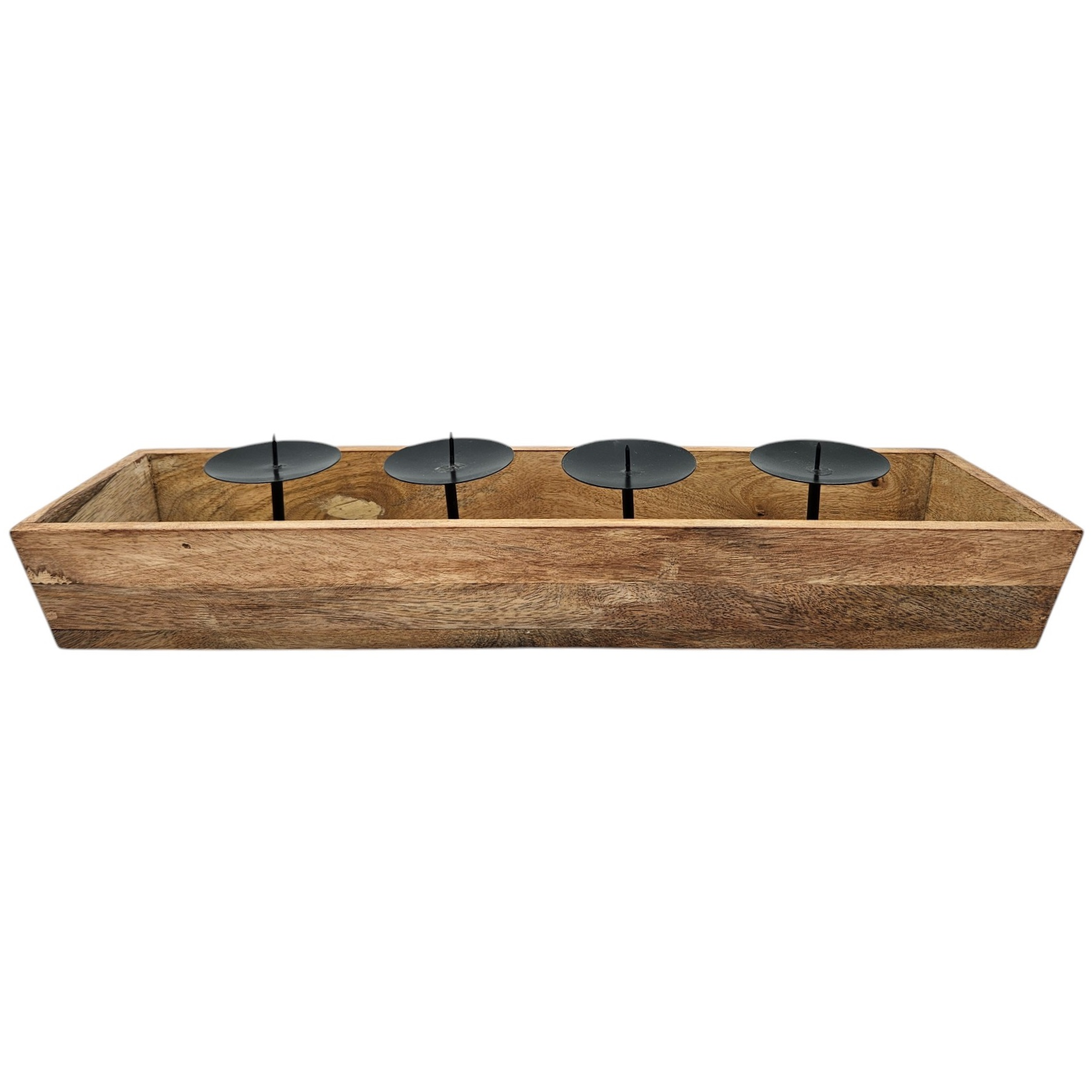 Kerzenhalter Tablett rechteckig Mangoholz 53 cm für 4 Kerzen mit Metall-Dorn