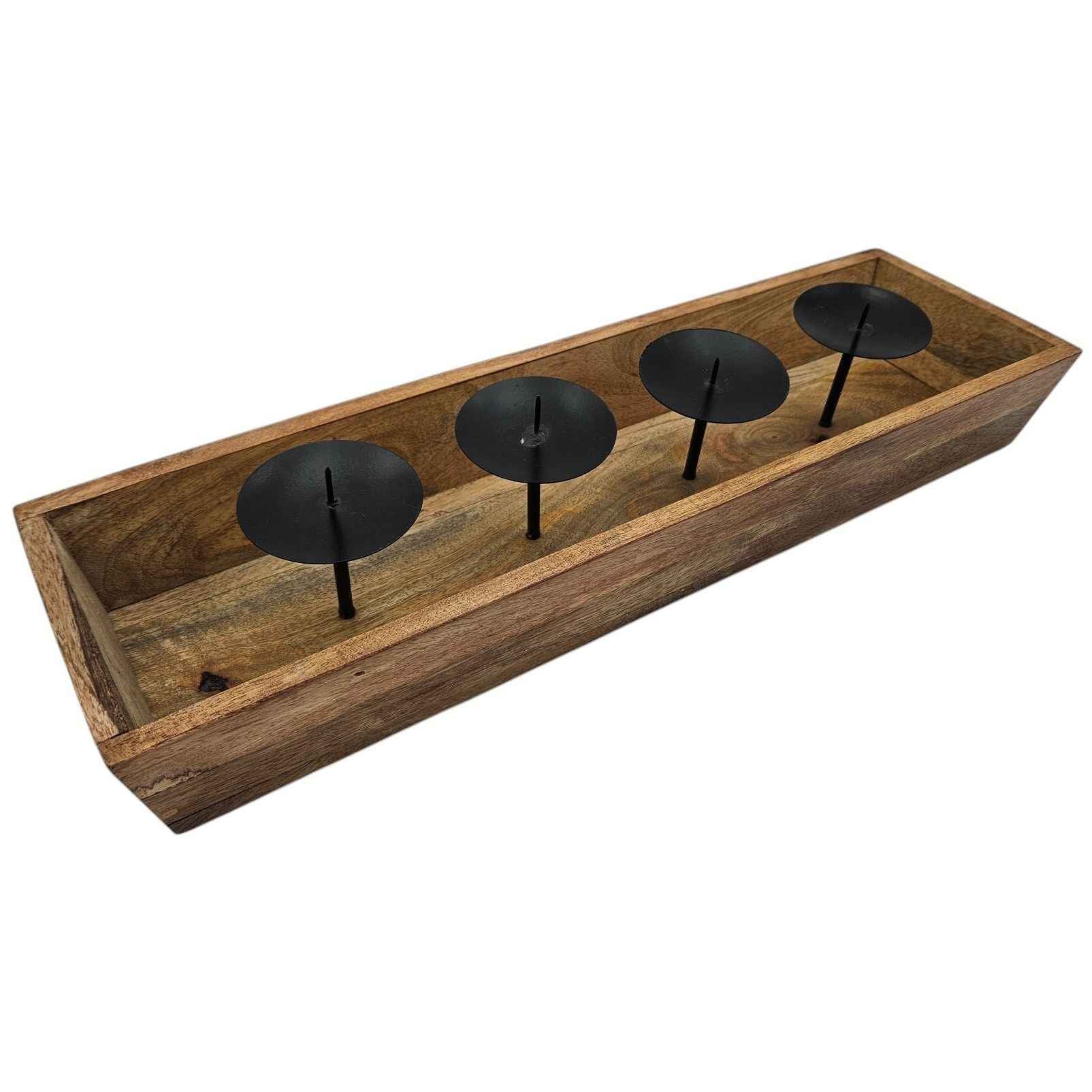 Kerzenhalter Kerzenständer Tablett Holz Mangoholz Advent Deko für 4 Kerzen 53 cm
