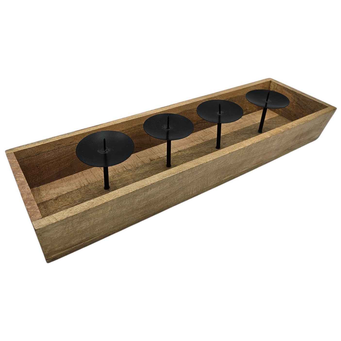 Kerzenhalter Kerzenständer Tablett Holz Mangoholz Advent Deko für 4 Kerzen 53 cm