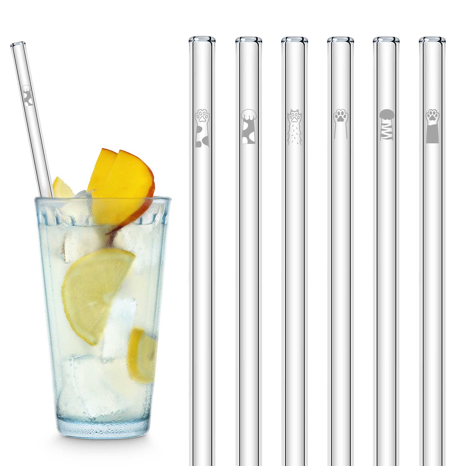 Glasstrohhalme Katzenpfoten 6er Set 15-23 cm spülmaschinenfest | HALM Straws