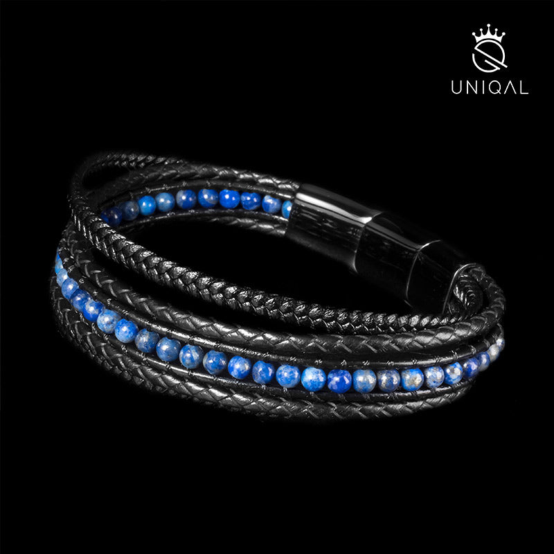 Lederarmband mit Lapislazuli und Stein-Details