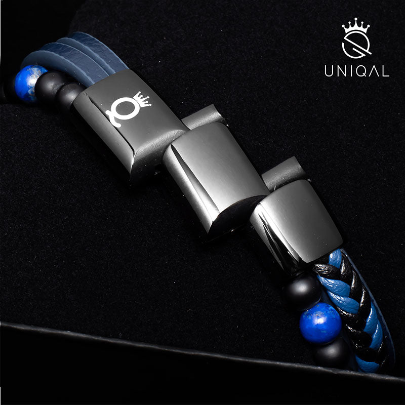 Fancy Armband aus Lapislazuli und Leder in Blau