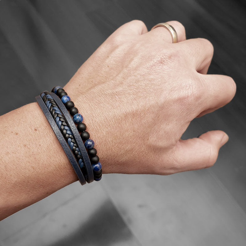Fancy Armband aus Lapislazuli und Leder in Blau