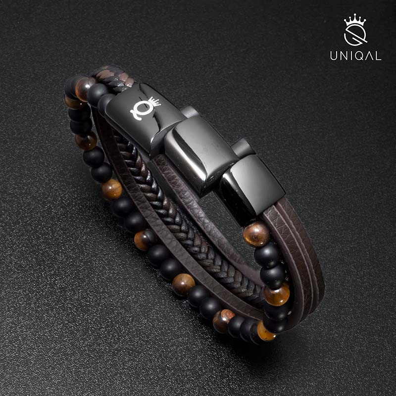 Leder Armband mit Tigerauge - Braun