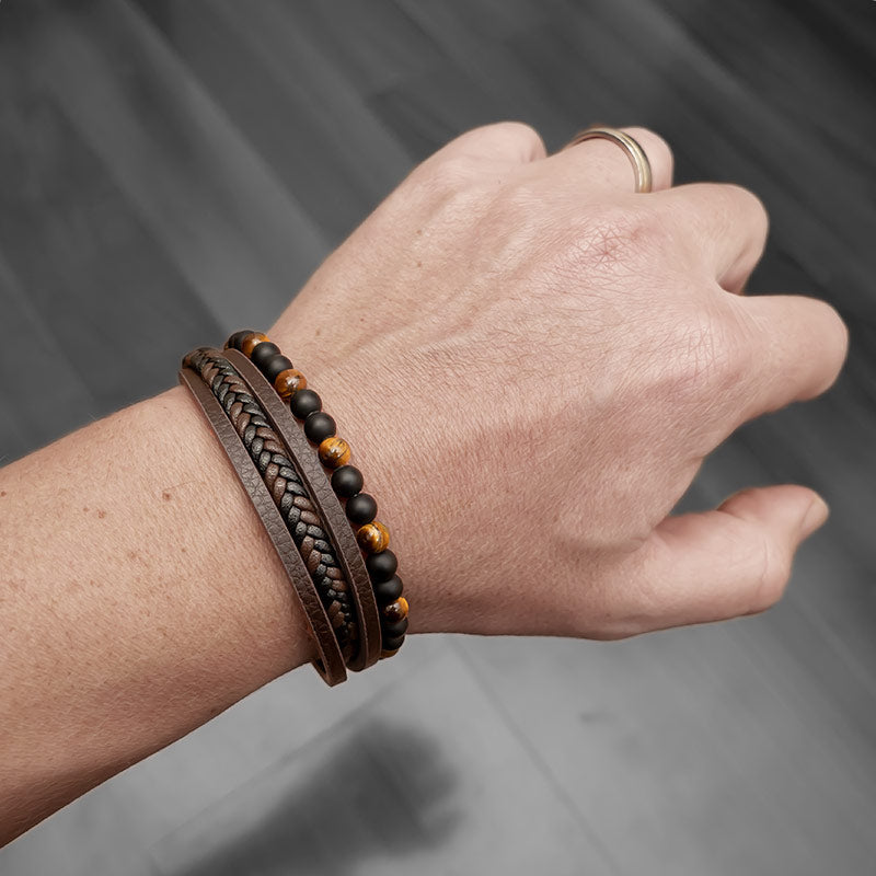 Leder Armband mit Tigerauge - Braun