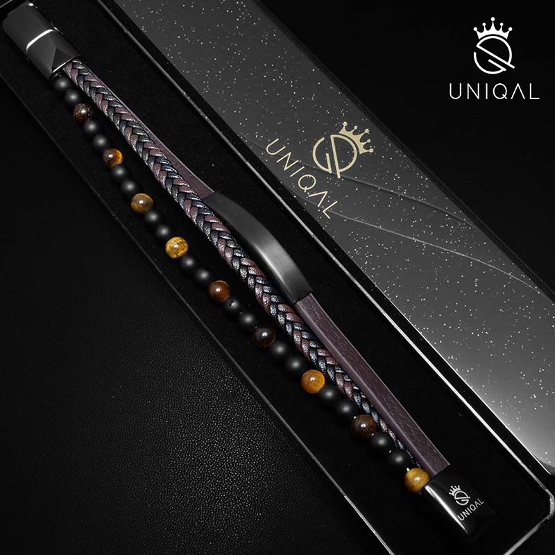 J'ADORE Tigerauge Armband aus schwarzem Leder