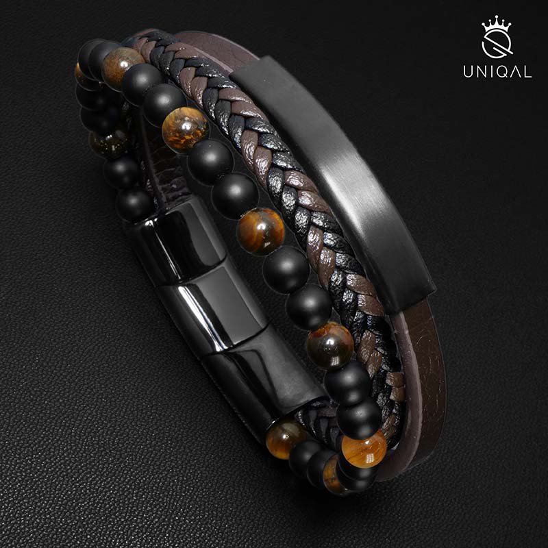 J'ADORE Tigerauge Armband aus schwarzem Leder