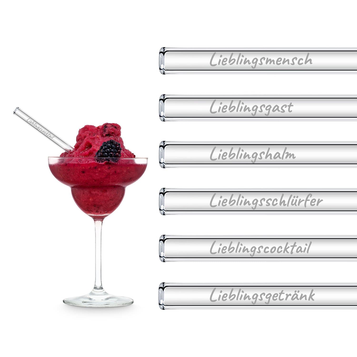 Glasstrohhalme graviert 6er Set transparent wiederverwendbar | HALM Straws