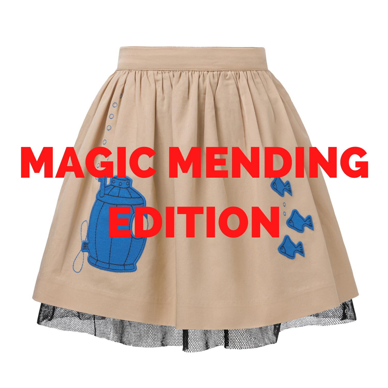 MAGIC MENDING PRELOVED Beige Cotton Skirt with Submarine, 2 years-1
