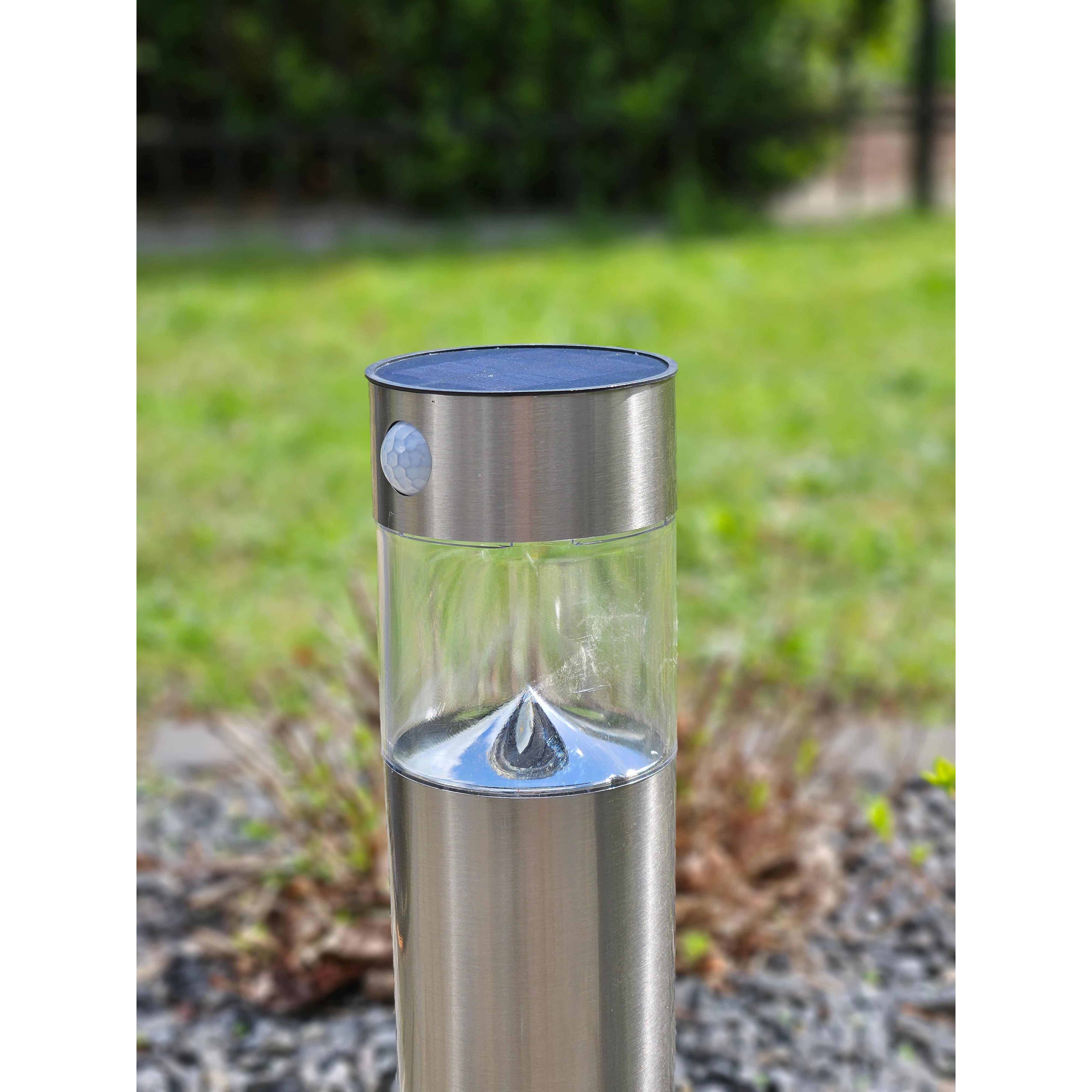 Solarleuchte Außen Edelstahl silber 50 cm LED Bewegungsmelder | Miamonda