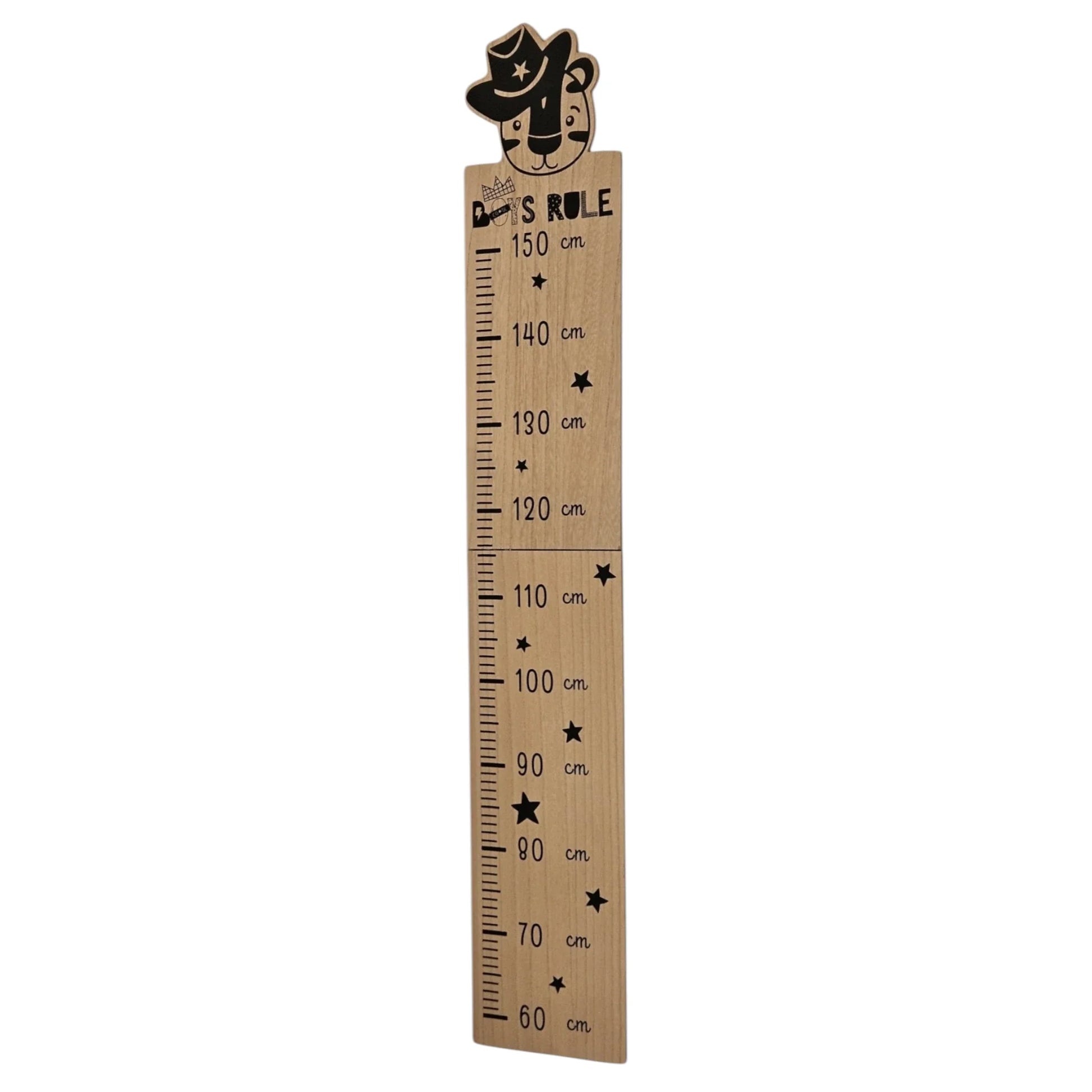Detailansicht der PandaBär Messlatte, zeigt Größenmessung von 60 bis 150 cm