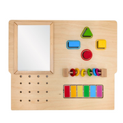 Motorikplatte aus Holz, bunt, fördert die motorischen Fähigkeiten von Kindern
