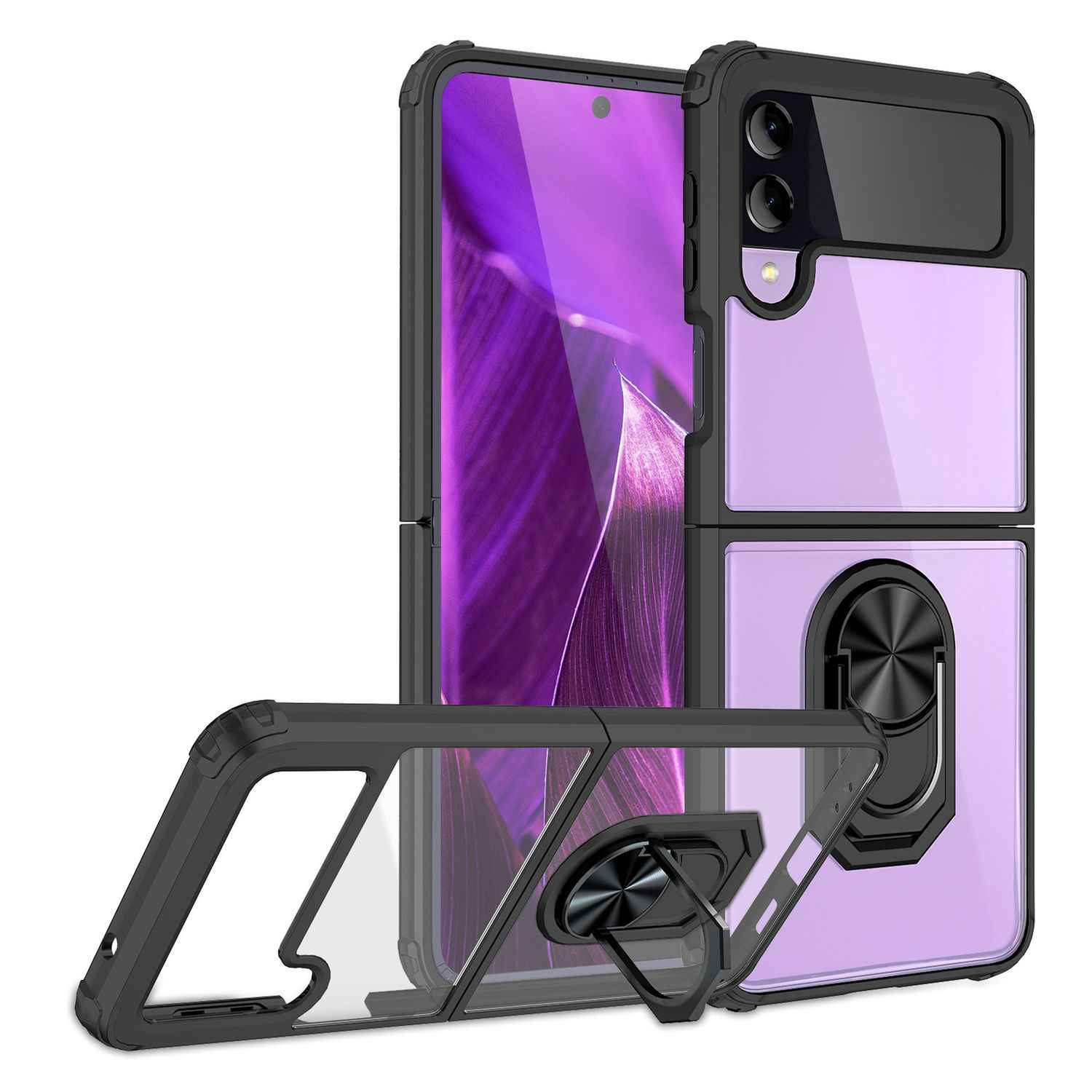 Ringhülle für Samsung Galaxy Z Flip4, Klar Kratzfest Schutzrahmen 360 Ring Hülle