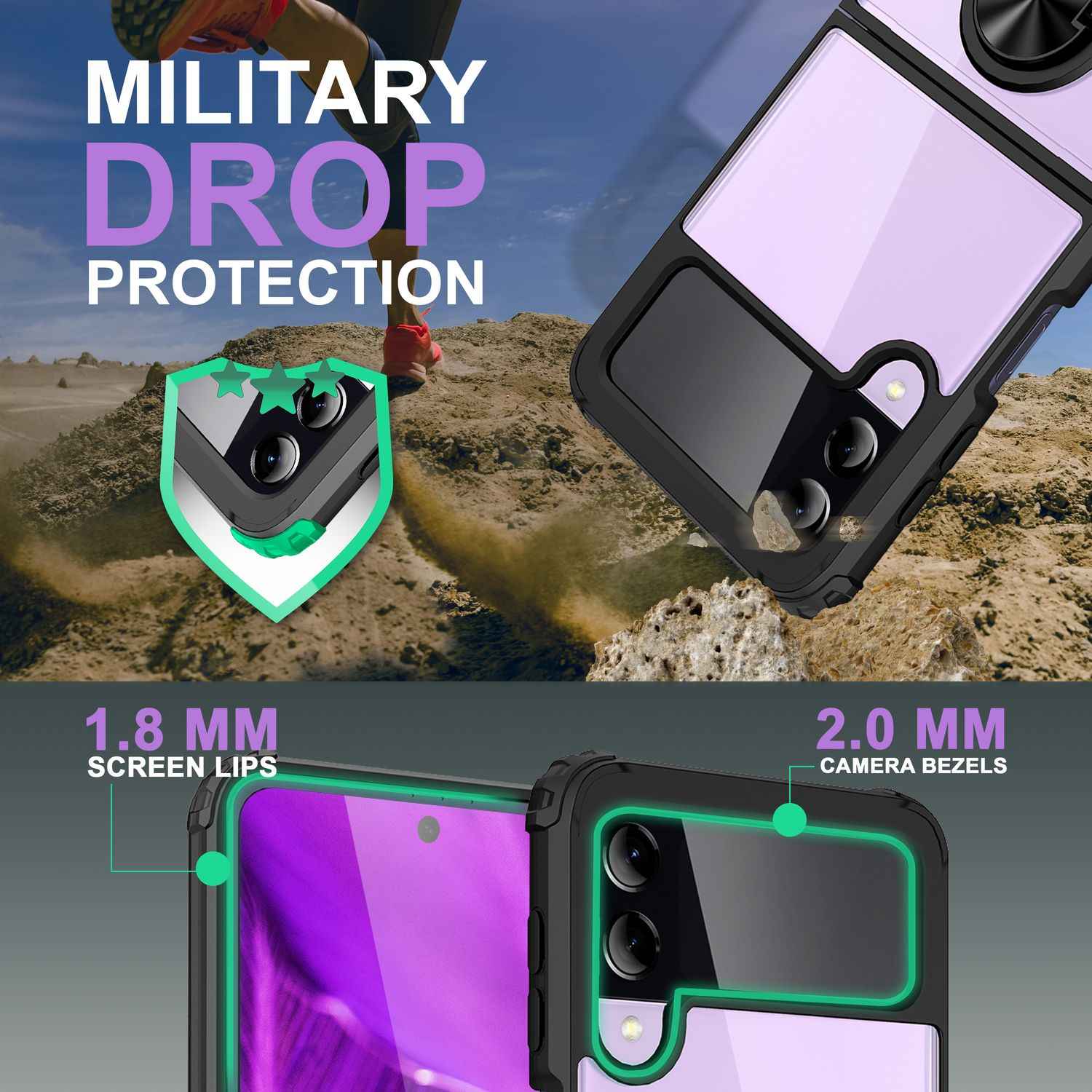 Ringhülle für Samsung Galaxy Z Flip4, Klar Kratzfest Schutzrahmen 360 Ring Hülle