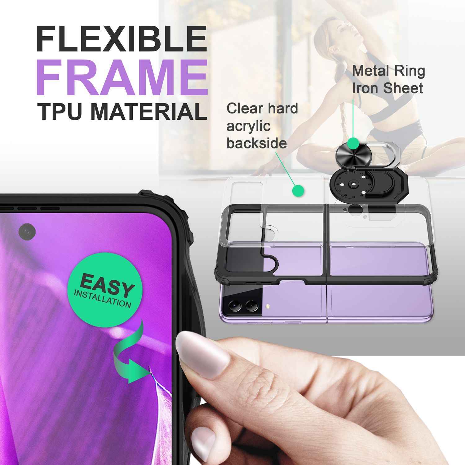 Ringhülle für Samsung Galaxy Z Flip4, Klar Kratzfest Schutzrahmen 360 Ring Hülle