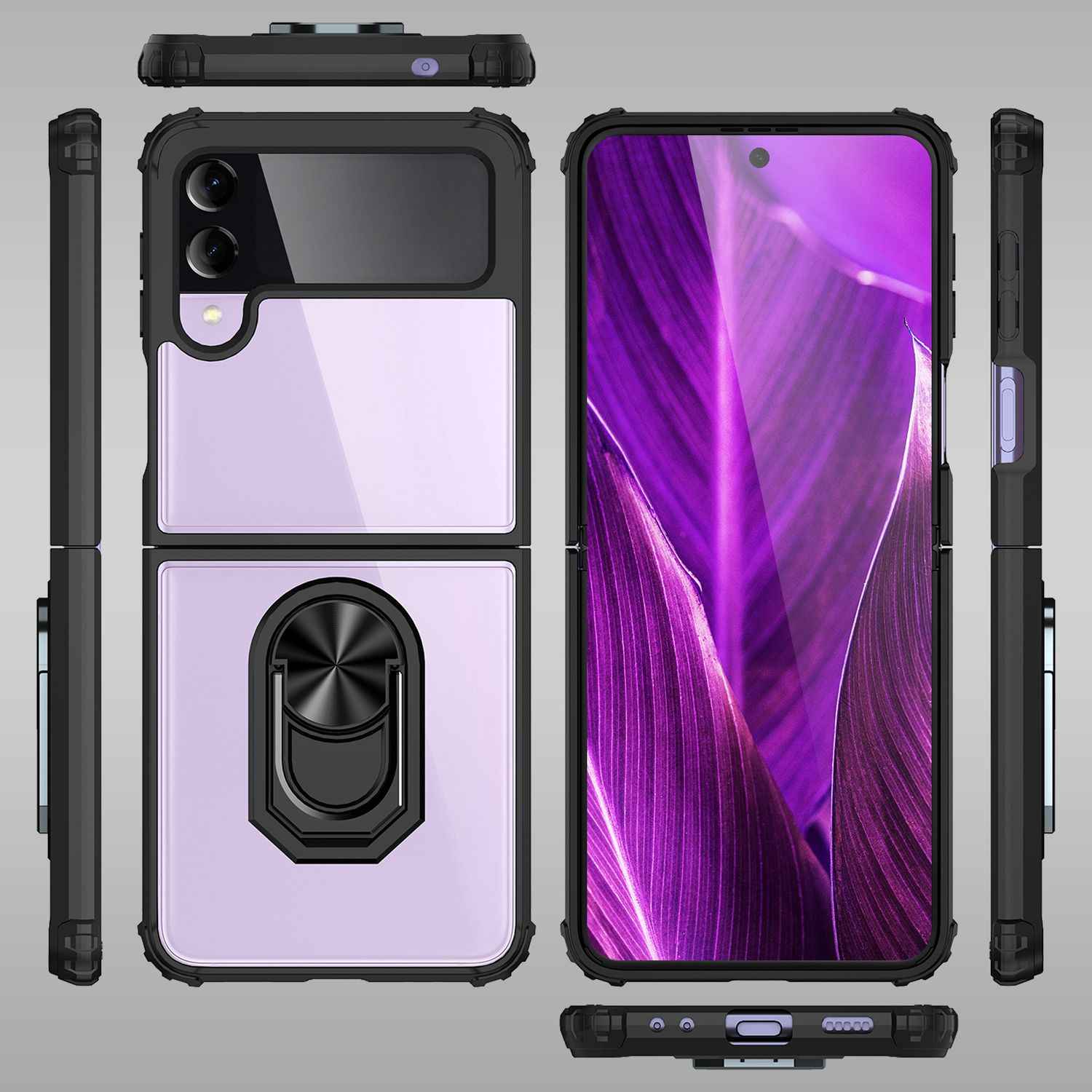 Ringhülle für Samsung Galaxy Z Flip4, Klar Kratzfest Schutzrahmen 360 Ring Hülle