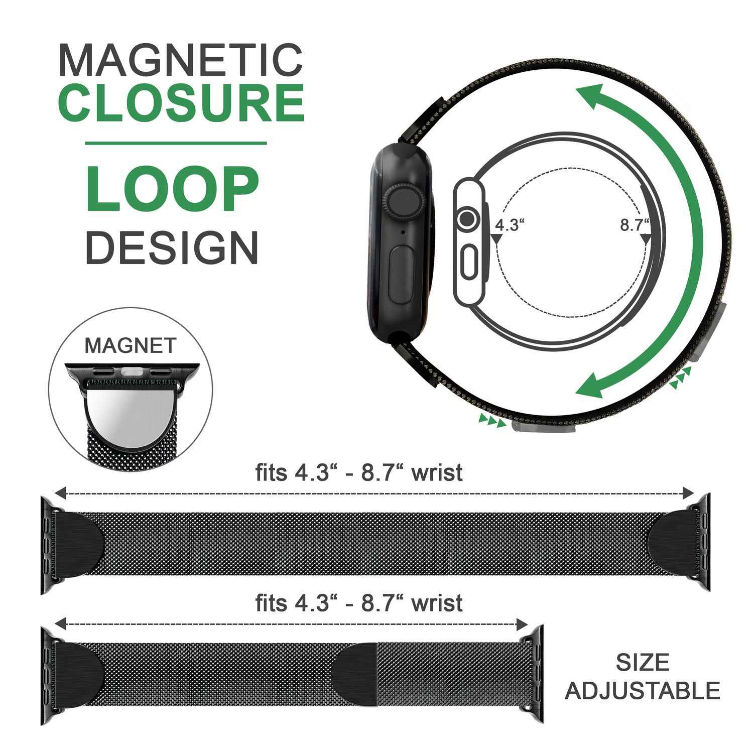 Milanaise Metall Armband für Apple Watch SE/8/7/6/5/4/3/2/1, 38/40/41mm