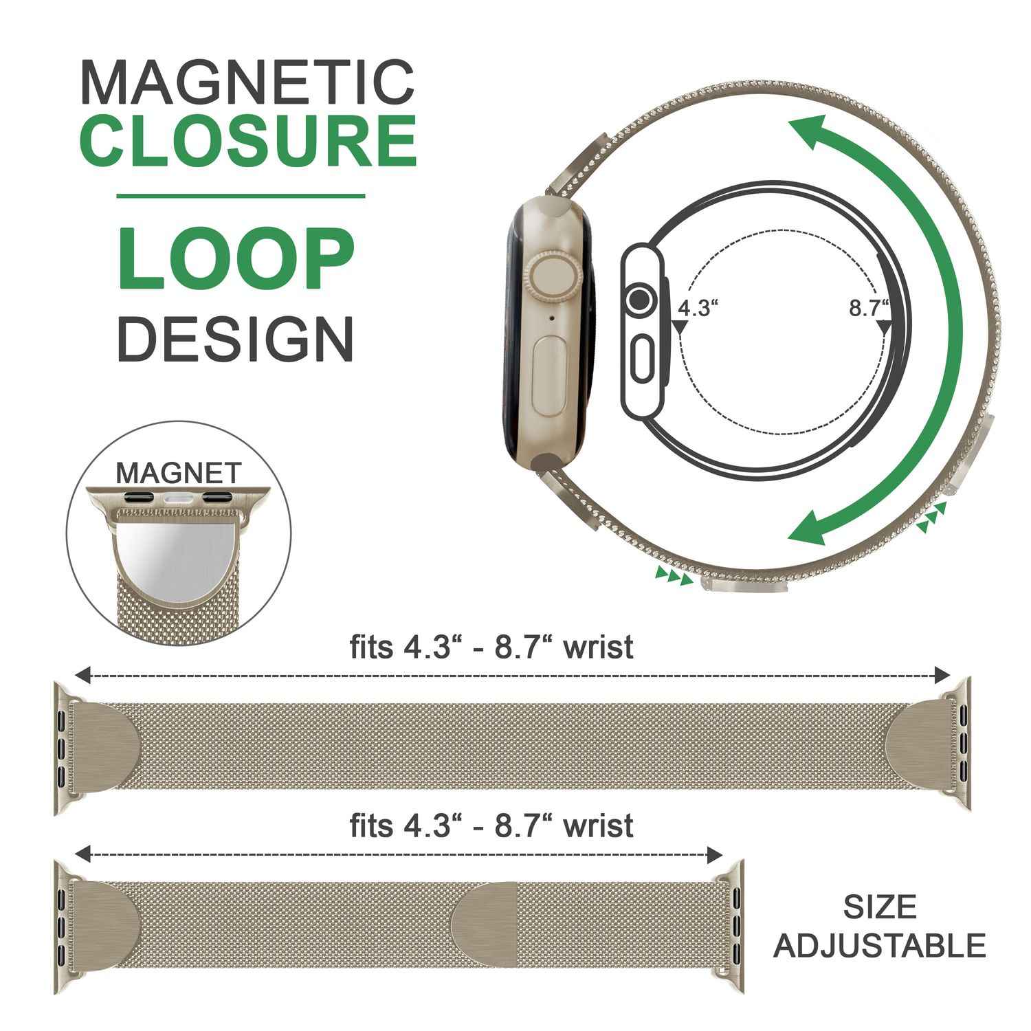Milanaise Metall Armband für Apple Watch SE/8/7/6/5/4/3/2/1, 38/40/41mm