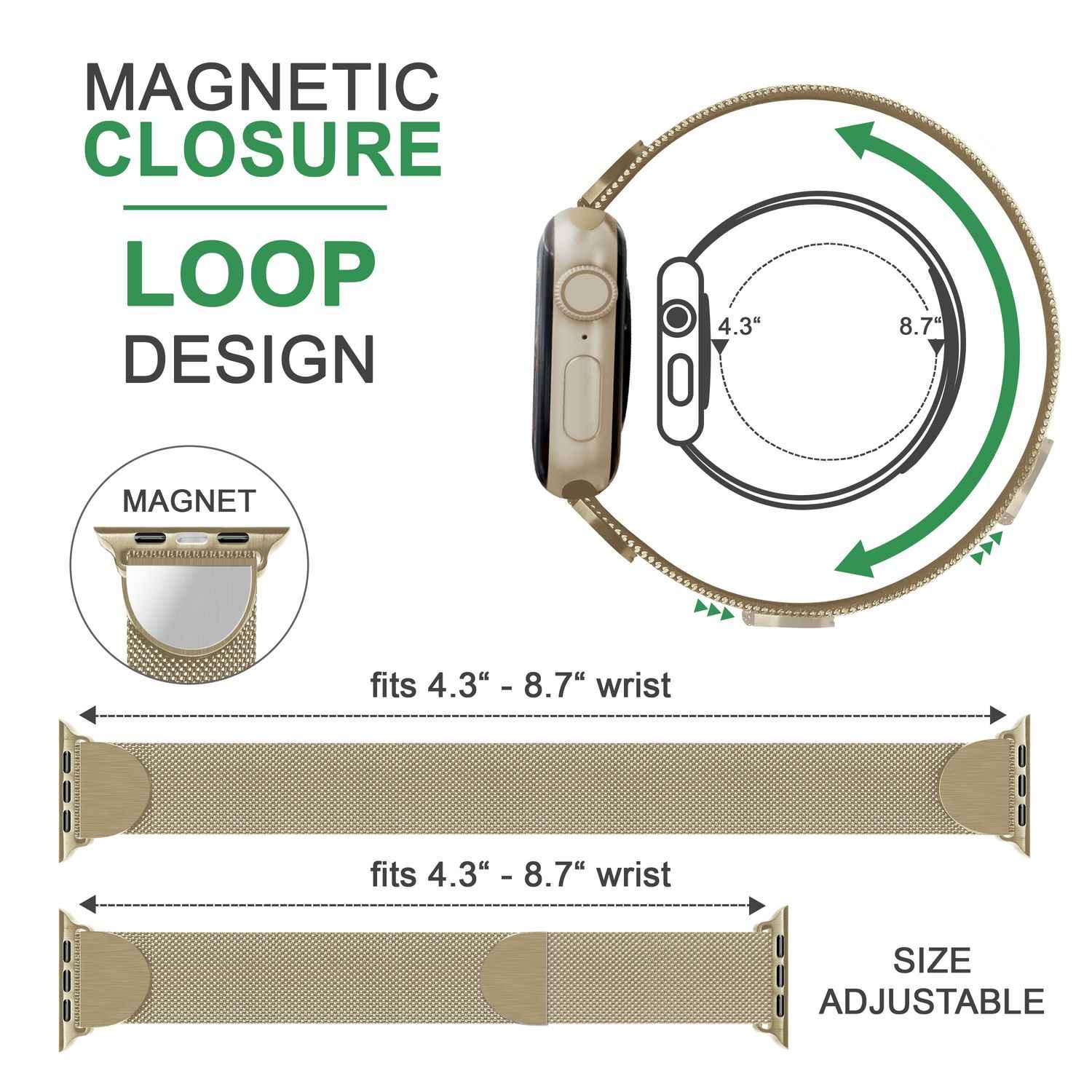 Milanaise Metall Armband für Apple Watch SE/8/7/6/5/4/3/2/1, 38/40/41mm