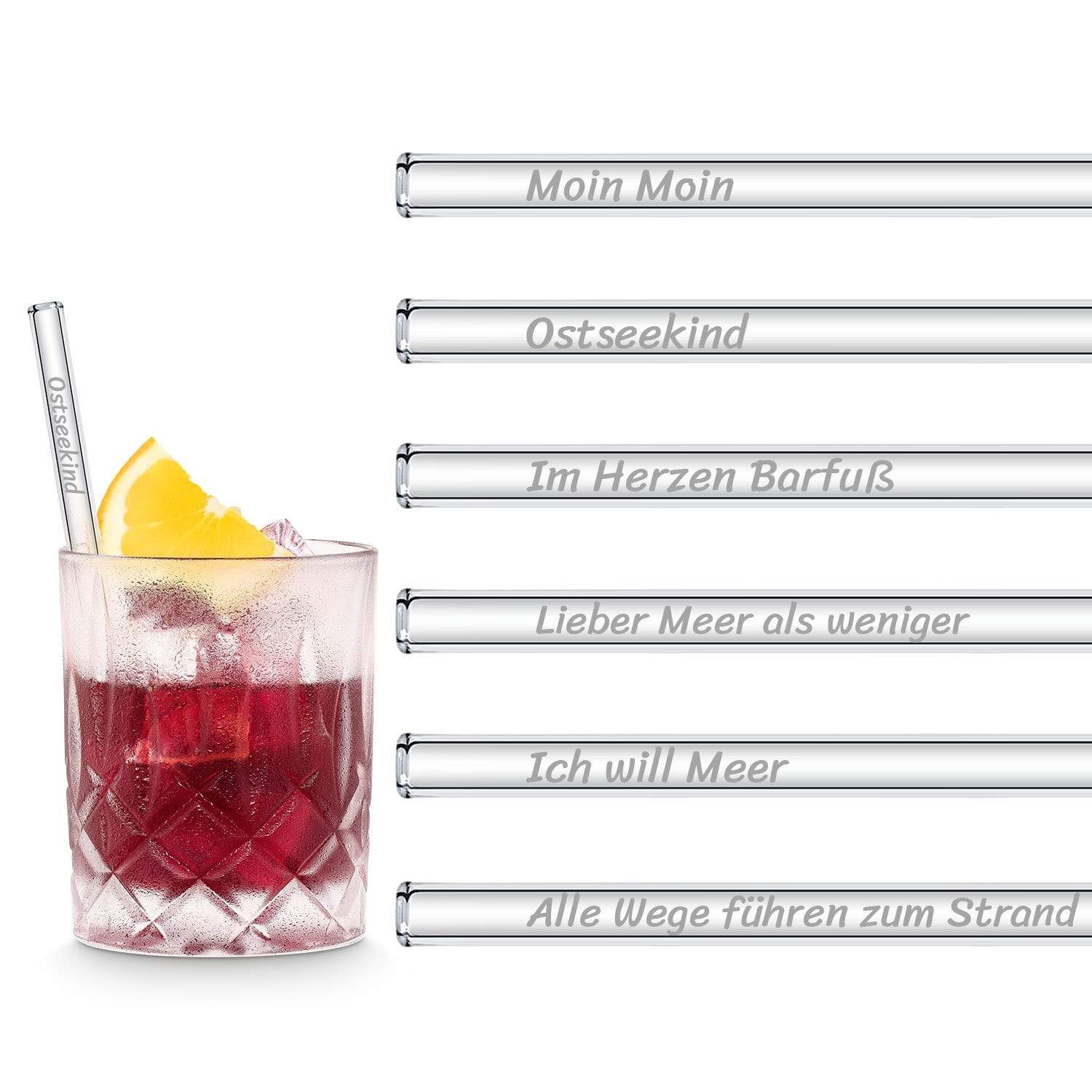 Glasstrohhalme graviert Ostsee Sprüche 6 Stück spülmaschinenfest | HALM Straws