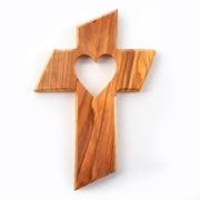 Olivenholz Wandkreuz mit Herz von Zeus, naturbelassenes Holzdesign