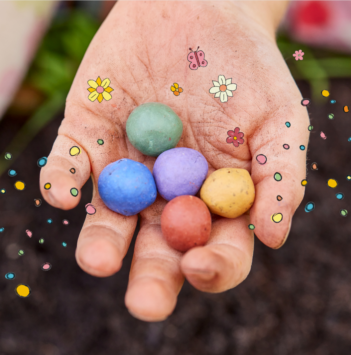 10x5 Blumenmurmeln im Tütchen "Ostergrüße"