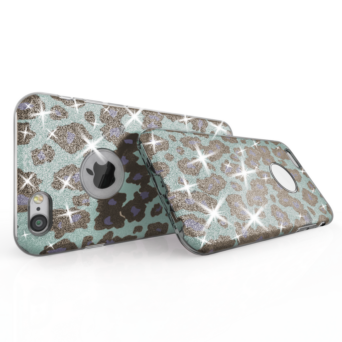 NALIA für IPHONE 6 / 6S Hülle TPU Silikon Cover Case Sparkle Leopard - Türkis Blau