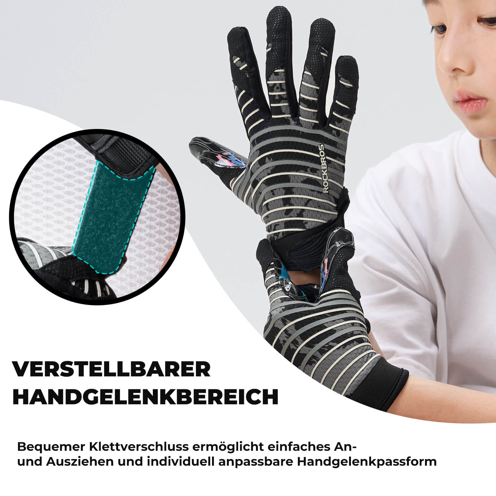 ROCKBROS Kinder-Handschuhe, atmungsaktiv, elastisch, ideal für Sportaktivitäten