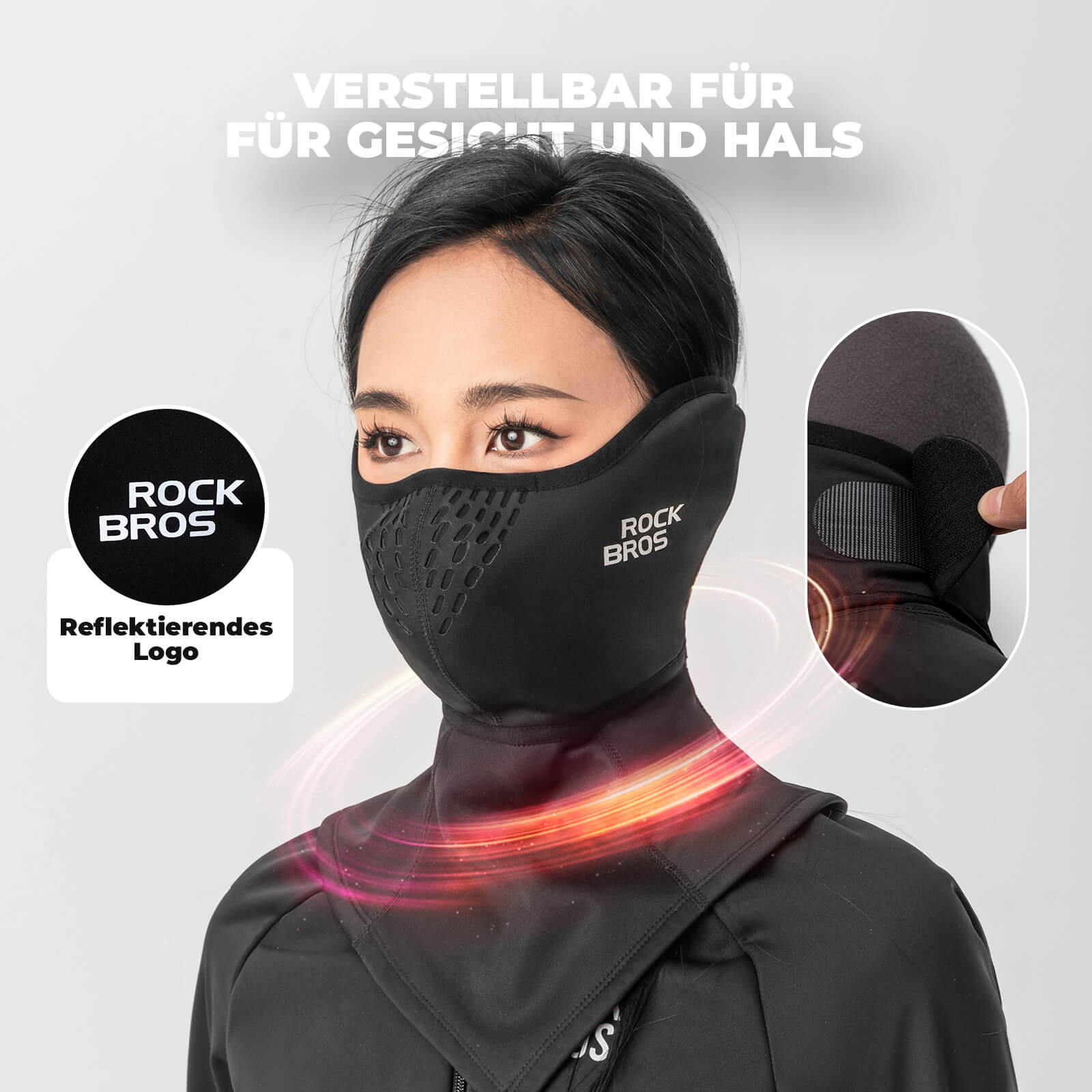 ROCKBROS Fleece Gesichtsmaske in Schwarz, vielseitig für Sport und Freizeit