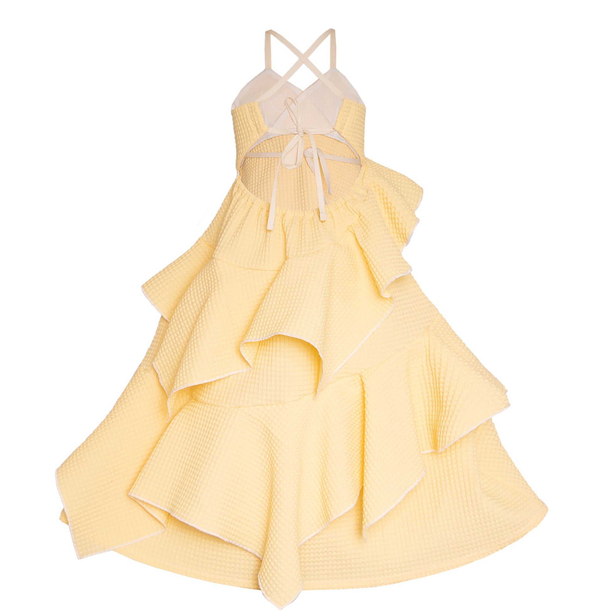 Yellow Waffle Cotton Gown for Girls-3
