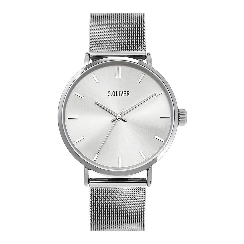 s.Oliver SO-4222-MQ Herrenuhr, silbernes Gehäuse, schwarzes Ziffernblatt, Lederarmband