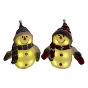 LED-Dekofigur Schneemann 20 cm Kunststoff Plüsch 2er Set rot grau warmweiß