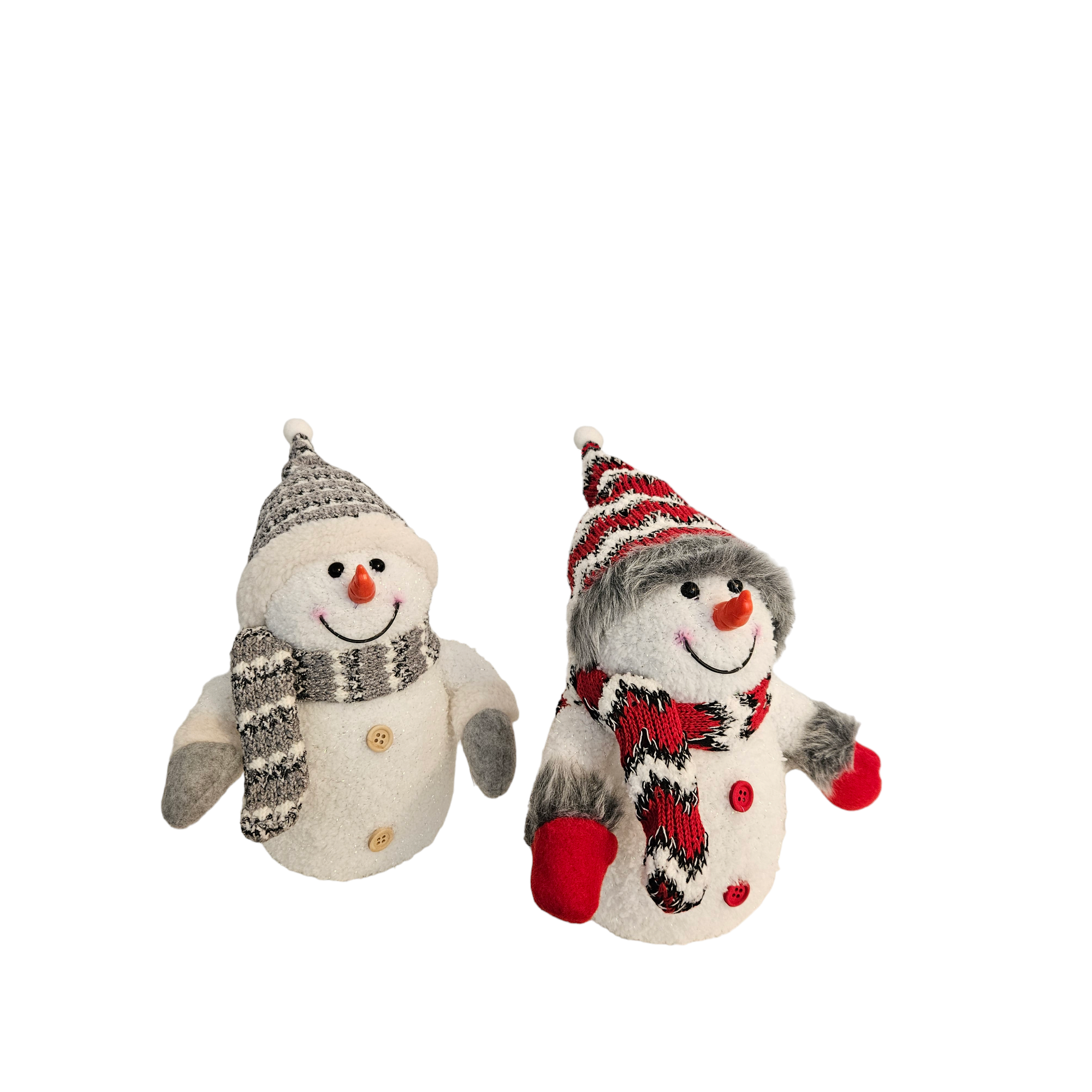 LED-Dekofigur Schneemann 20 cm Kunststoff Plüsch 2er Set rot grau warmweiß