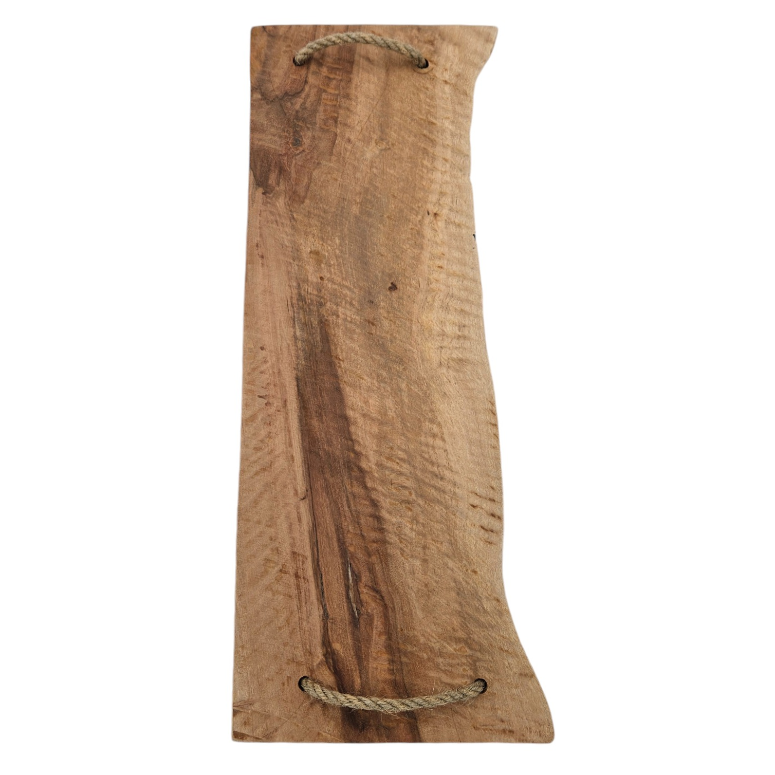 Serviertablett aus massivem Holz braun 50 cm lang mit Kordelgriffen | Miamonda