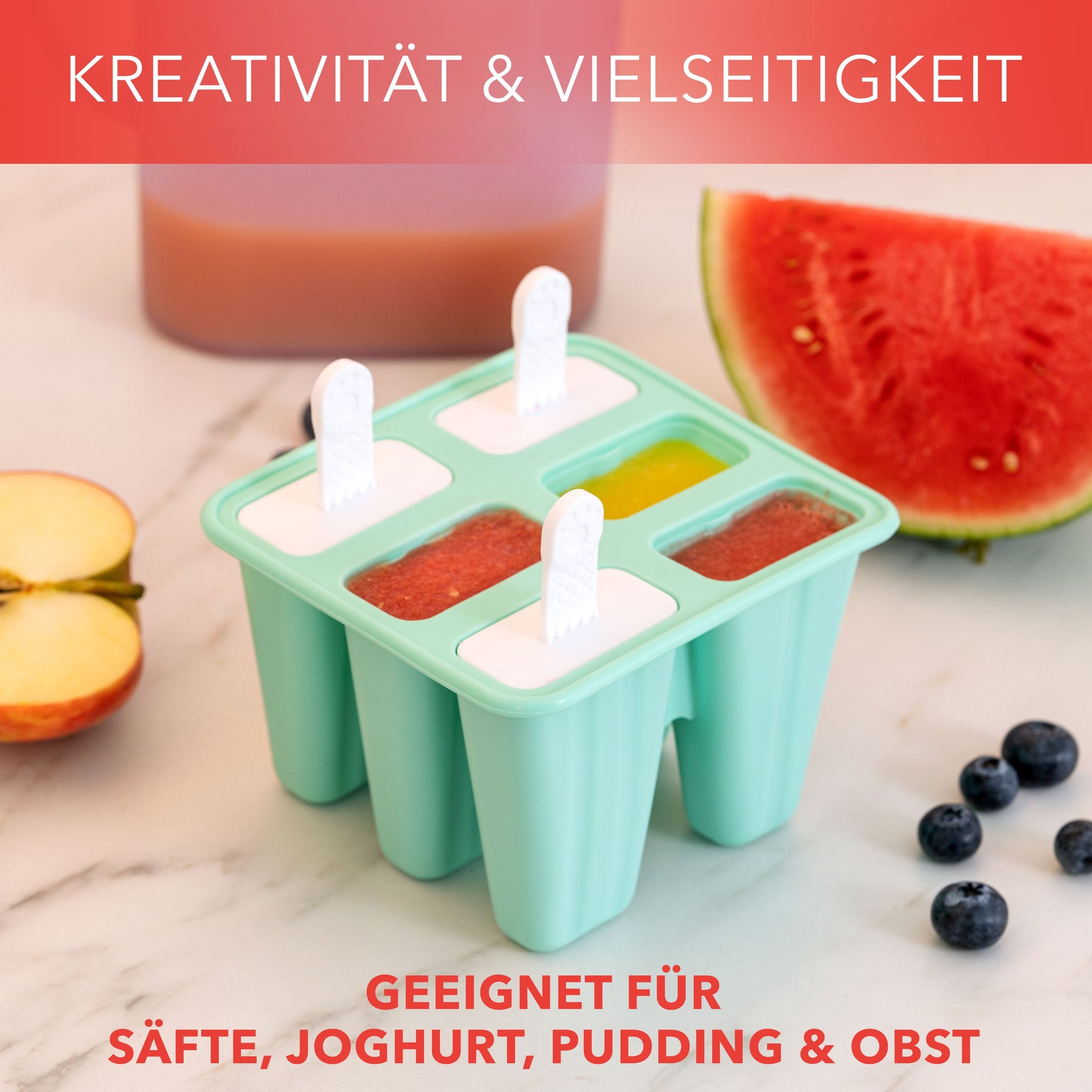 Eisformen am Stiel aus Silikon in Türkis, langlebig und wiederverwendbar