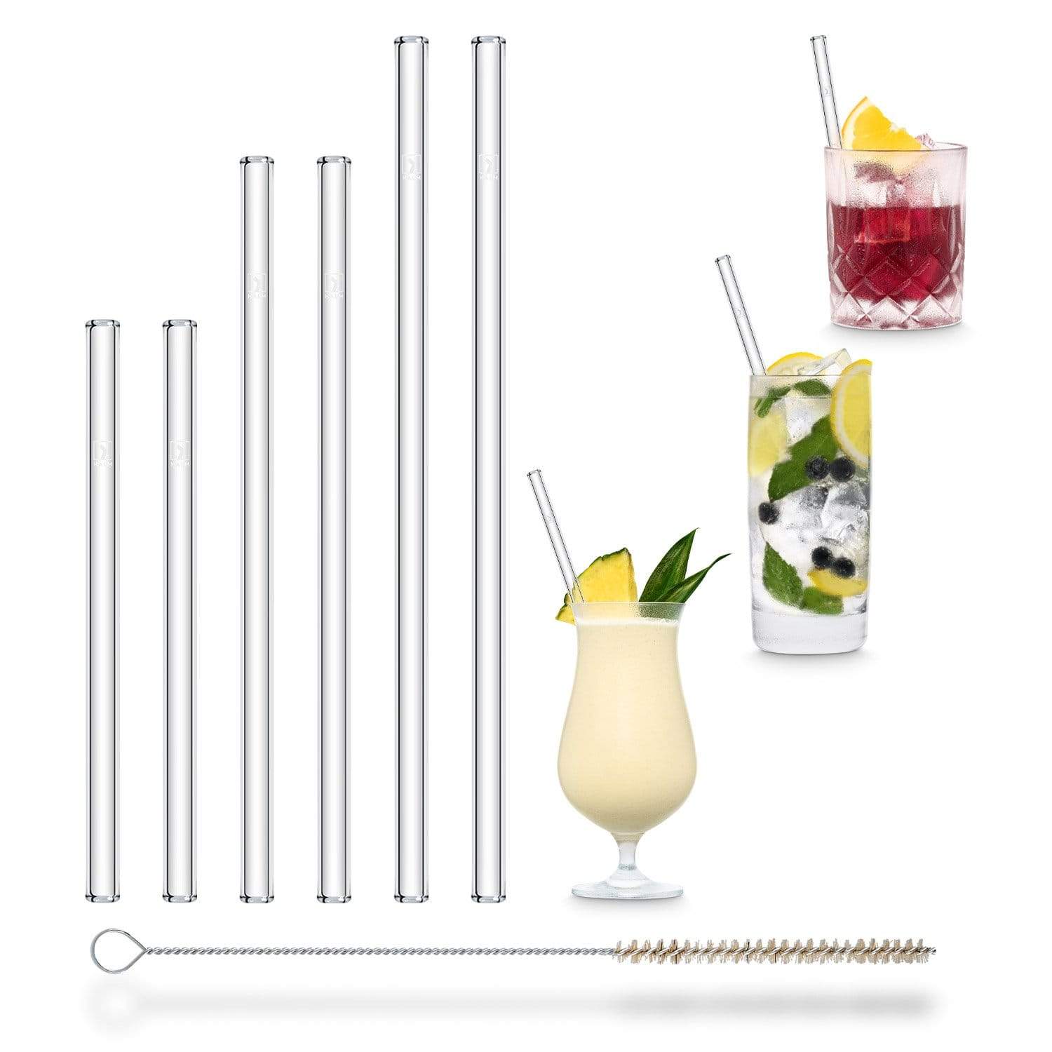 Glasstrohhalme gerade 6er Set 23/20/15 cm transparent spülmaschinenfest