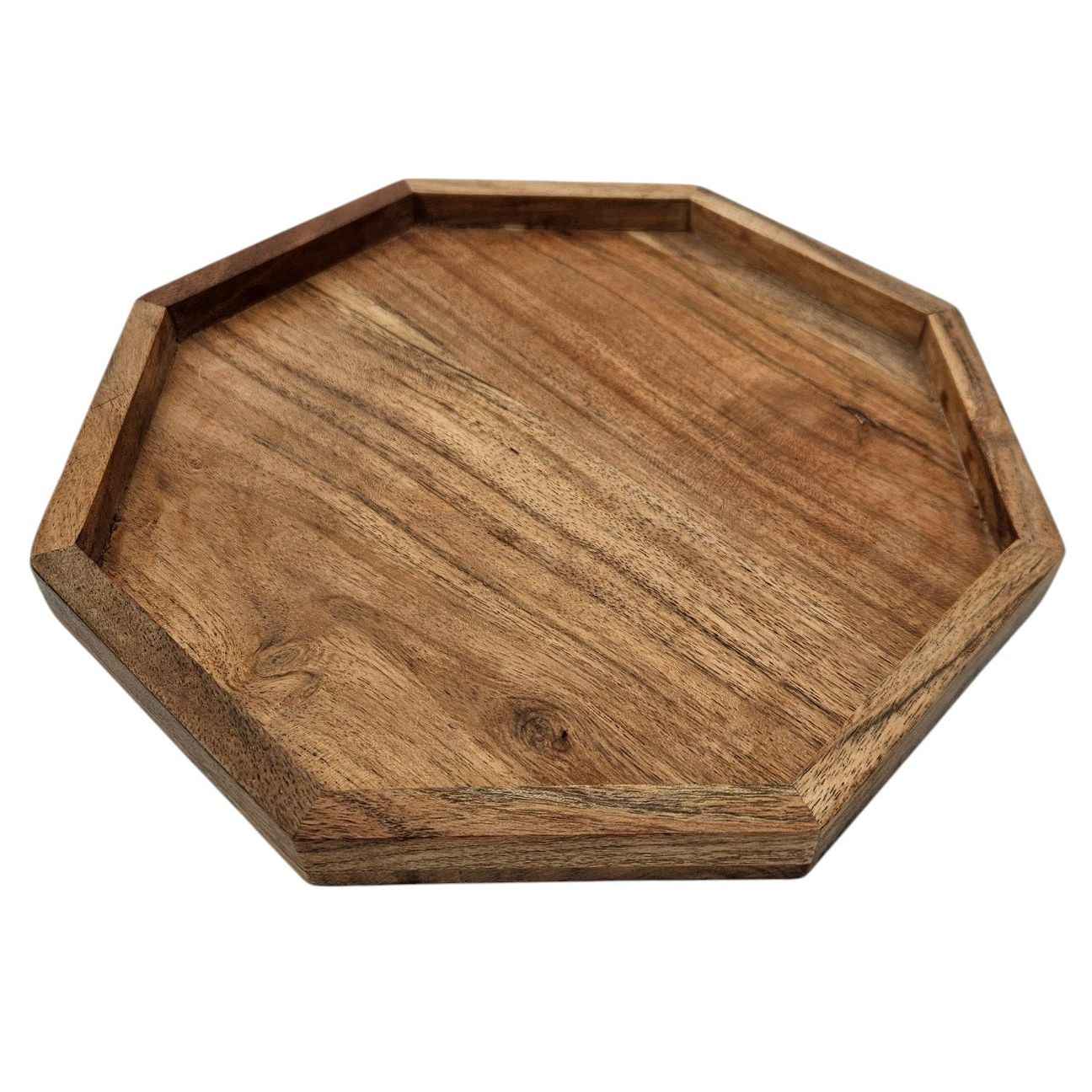 Tablett Dekotablett Achteckig Akazie 25 cm Holztablett Modern Kerzentablett