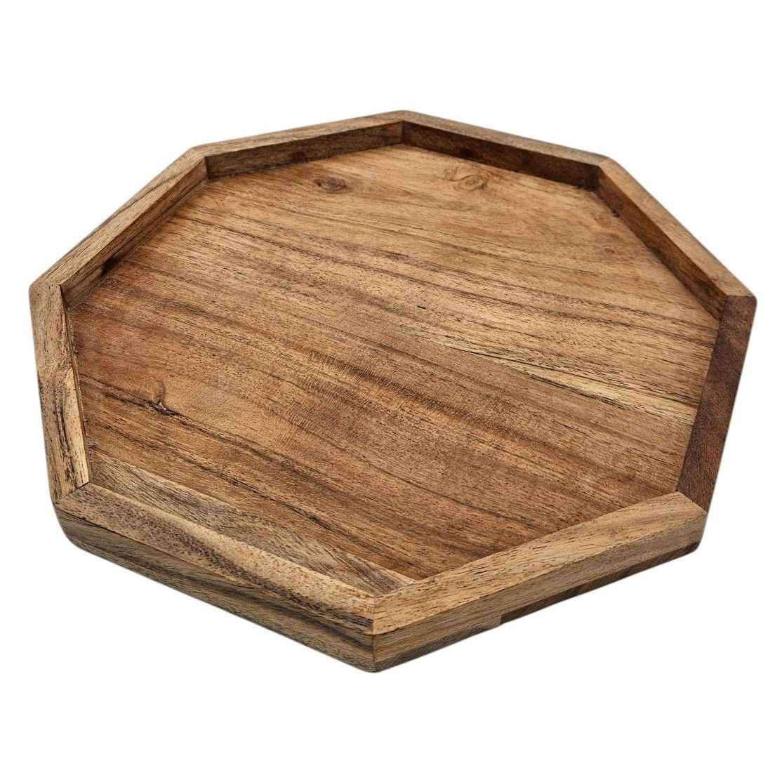 Tablett Dekotablett Achteckig Akazie 25 cm Holztablett Modern Kerzentablett