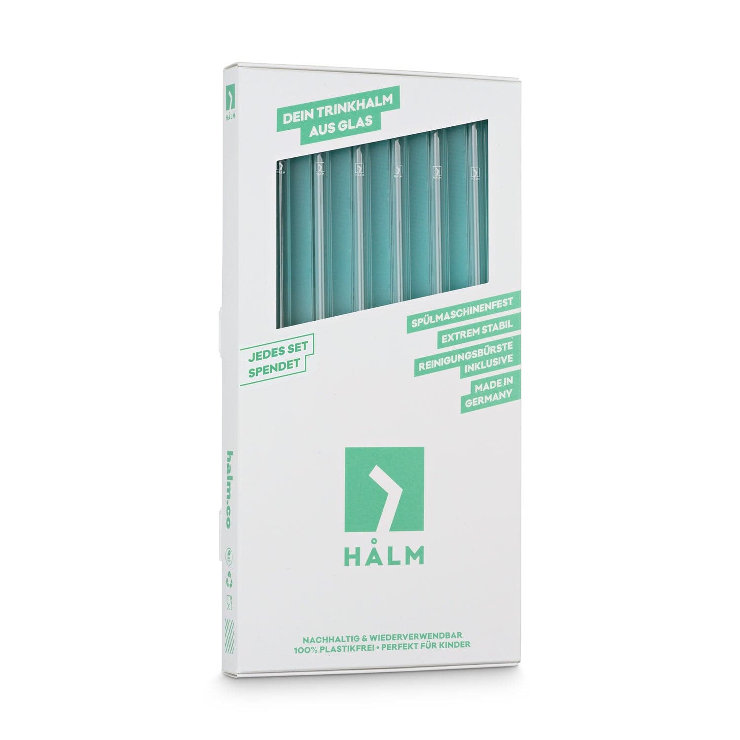 Glasstrohhalme 23 cm transparent 6er Set spülmaschinenfest mit Reinigungsbürste