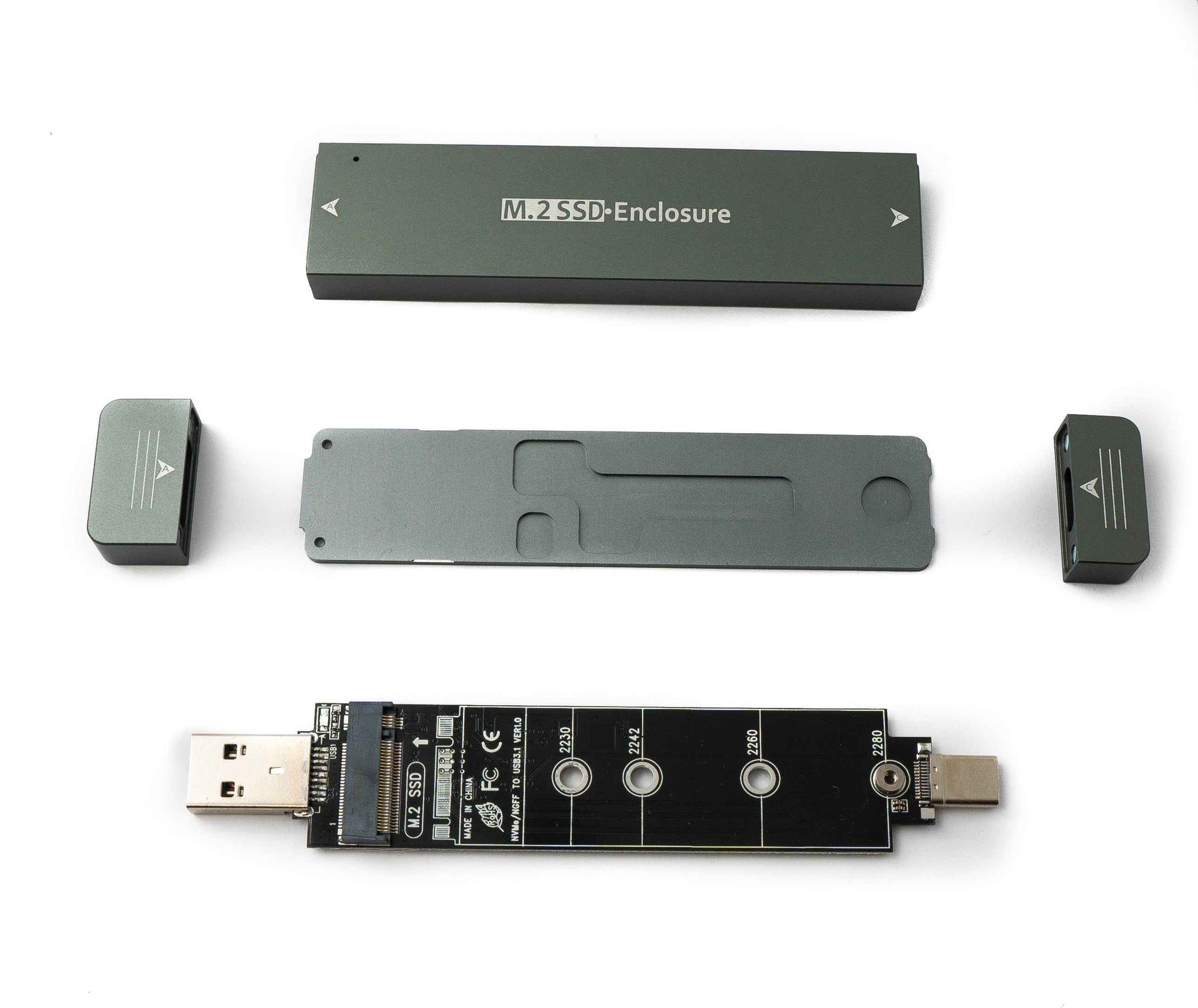 SYSTEM-S NVME M-key M.2 NGFF Adapter zu USB 3.1 Typ C & 3.0 Typ A Stecker für SATA SSD